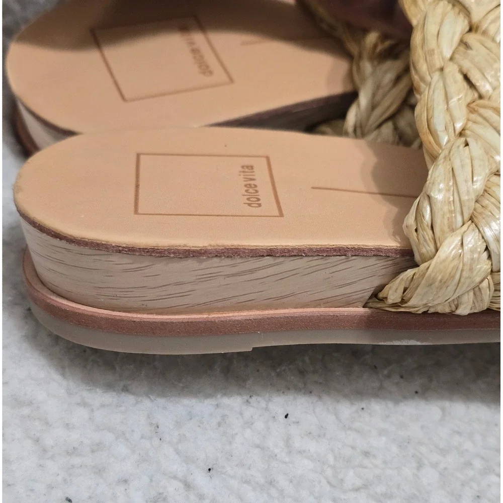 Dolce Vita Womens Sz 8 Braided Raffia Slide Sandals Cream Tan Flat Summer Shoes